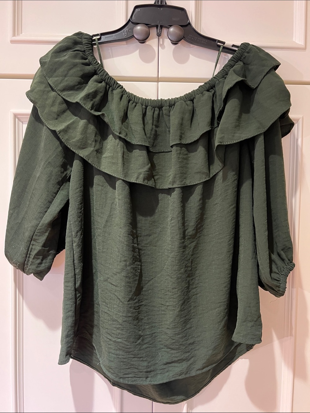 Vince Camuto Olive Green Off-Shoulder Ruffle Top